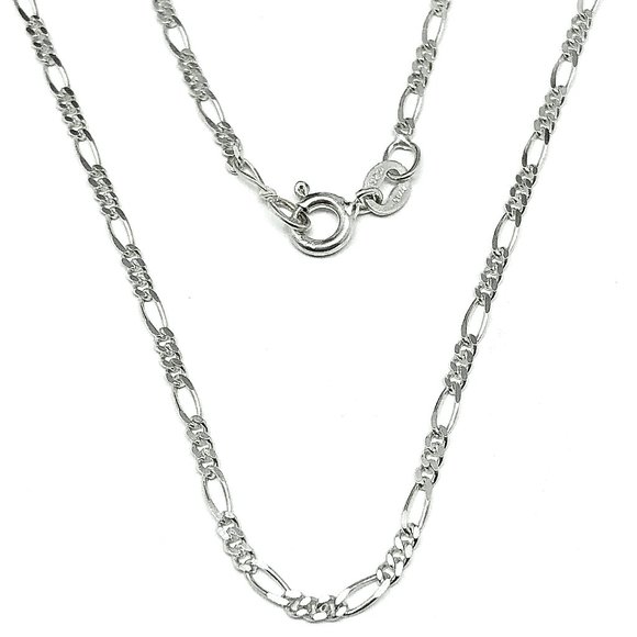 Super Fine - Italian Sterling Silver 1.7 mm Mini Figaro Link Chain Necklace 16" - Picture 4 of 7